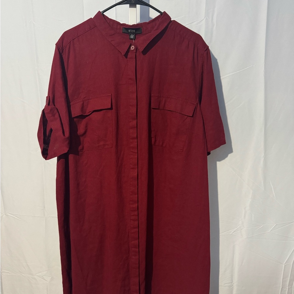 Ellos Deep Red Short Sleeve Shirt Dress Size 24